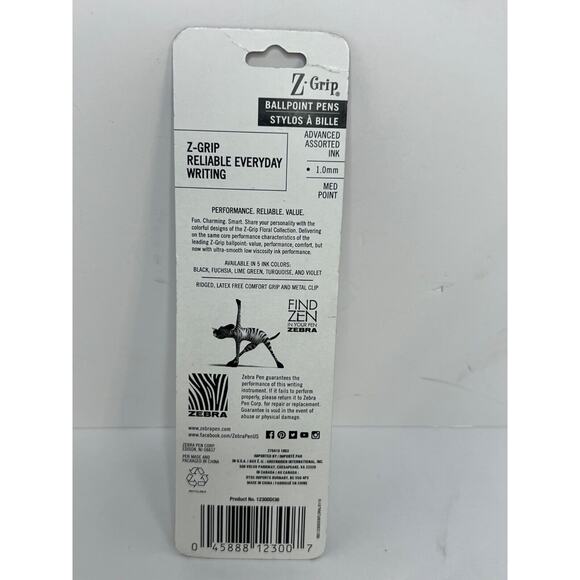 Zebra Z-Grip Ballpoint Pen Medium Point Assorted Ink Barrel 2 Pack -NIP! - Picture 3 of 4